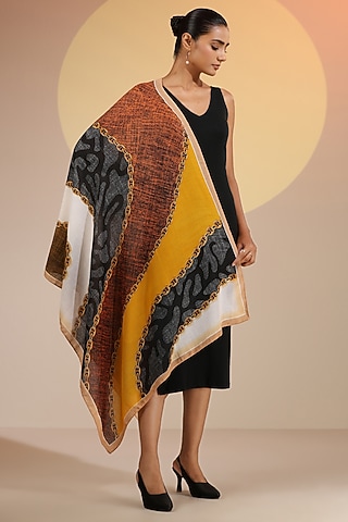 Multi-Colored Cotton Linen & Silk Chain Printed Scarf by DUSALA  ACCESSORIES