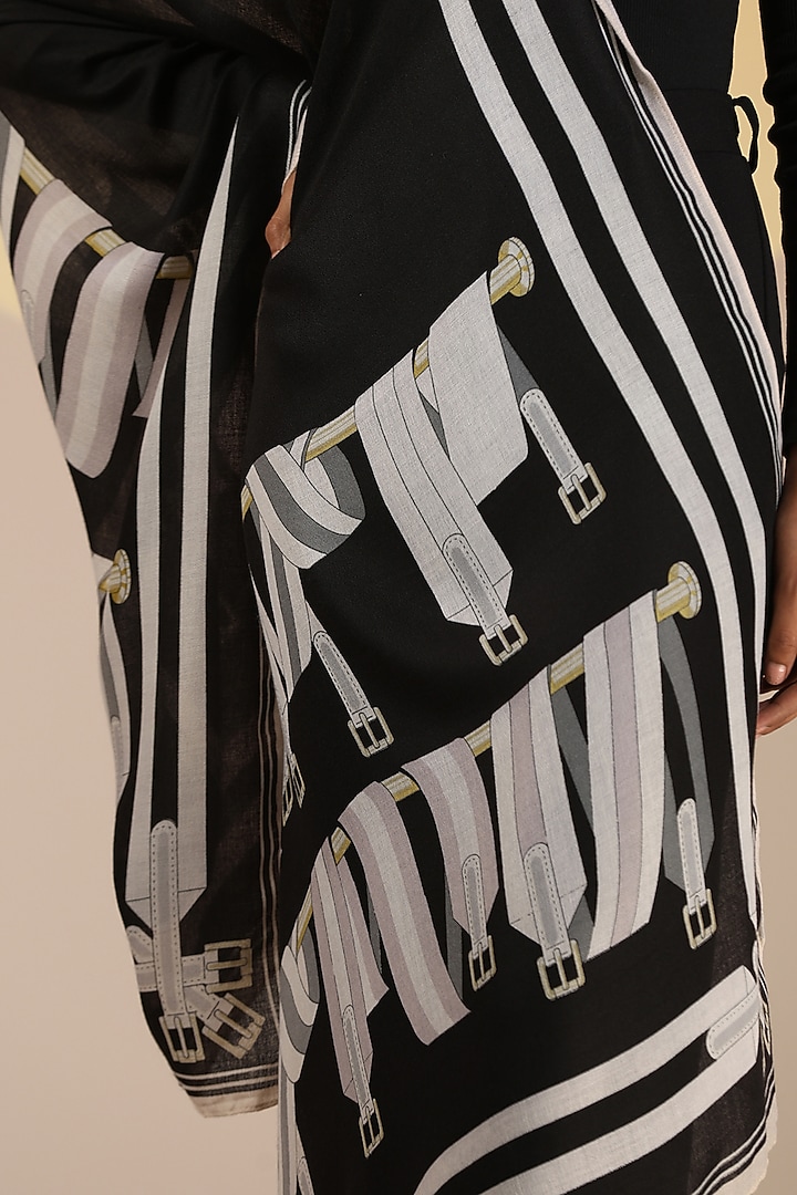 Black & White Cotton Linen Chain Belt Printed Scarf by DUSALA  ACCESSORIES at Pernia's Pop Up Shop