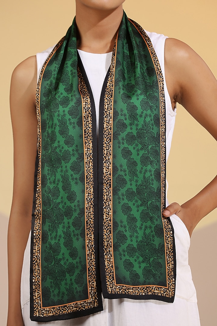 Green Mulberry Silk Layered Neck Scarf by DUSALA  ACCESSORIES at Pernia's Pop Up Shop