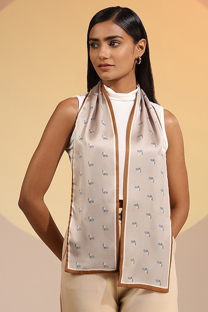 Beige Mulberry Silk Layered Neck Scarf by DUSALA  ACCESSORIES