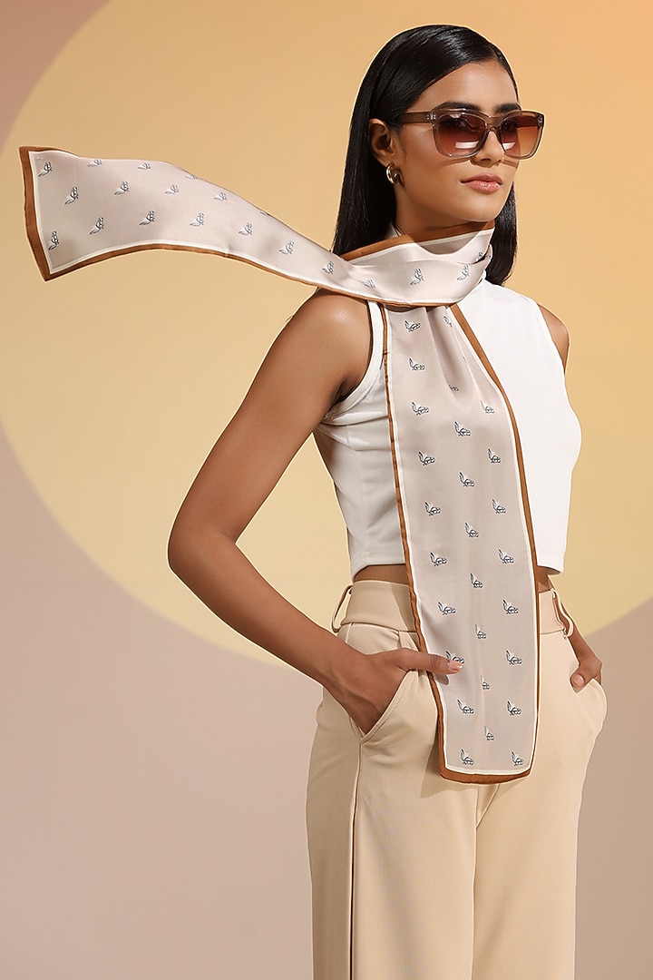 Beige Mulberry Silk Layered Neck Scarf by DUSALA  ACCESSORIES at Pernia's Pop Up Shop