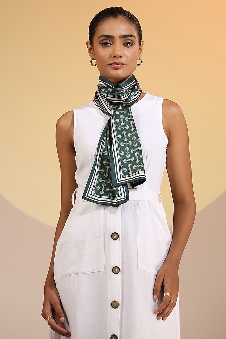 Green Mulberry Silk Layered Neck Scarf by DUSALA  ACCESSORIES at Pernia's Pop Up Shop