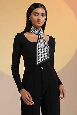 Black & White Mulberry Silk Graphic Layered Neck Scarf by DUSALA  ACCESSORIES
