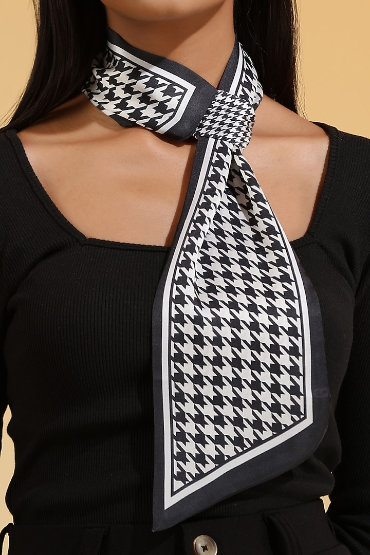 Black & White Mulberry Silk Graphic Layered Neck Scarf by DUSALA  ACCESSORIES at Pernia's Pop Up Shop