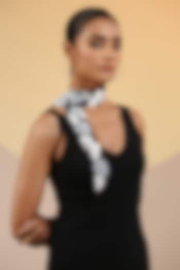 Black Mulberry Silk Double-Sided Floral Neck Scarf by DUSALA  ACCESSORIES at Pernia's Pop Up Shop