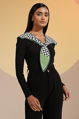 Black & Green Silk Checkered Double-Sided Neck Scarf by DUSALA  ACCESSORIES