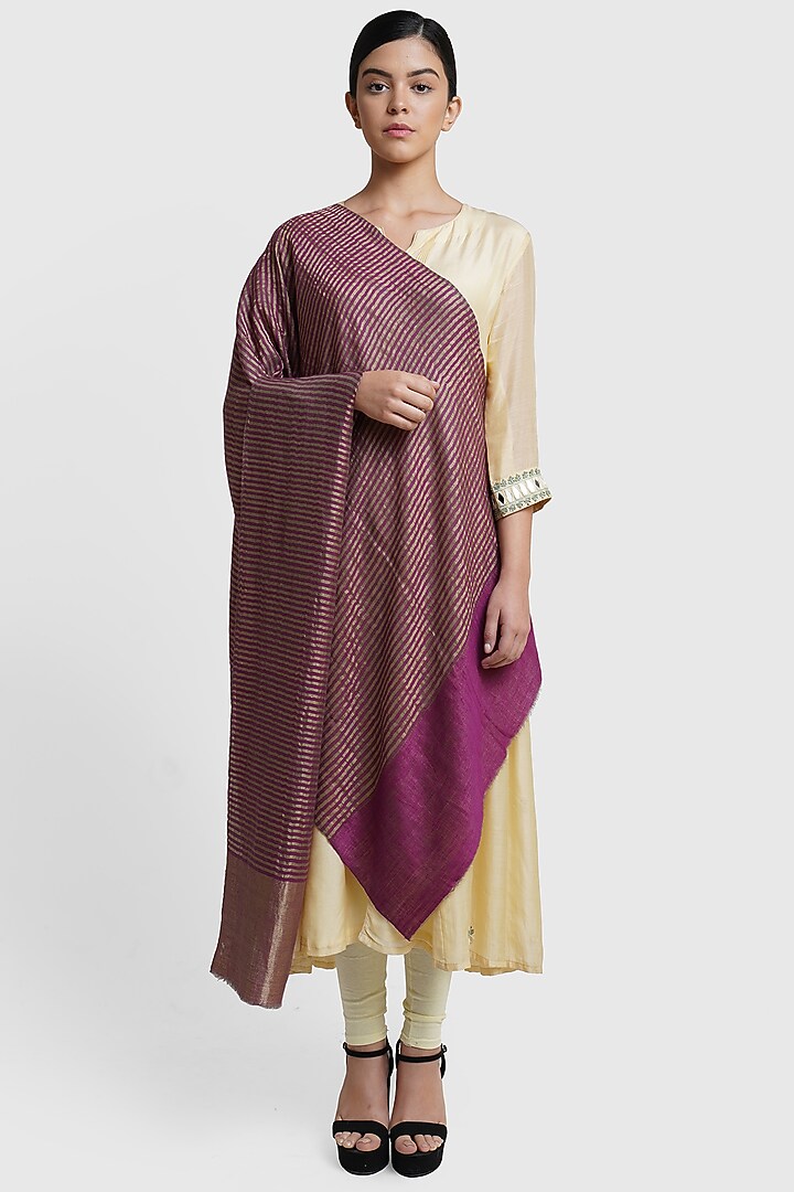 Queen Pink Stole With Zari Stripes by DUSALA  ACCESSORIES at Pernia's Pop Up Shop