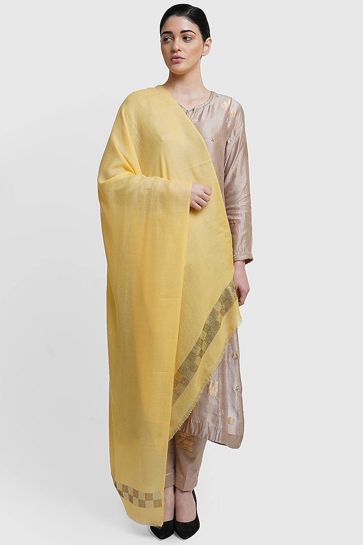Light Yellow Stole With Stone Work by DUSALA  ACCESSORIES at Pernia's Pop Up Shop