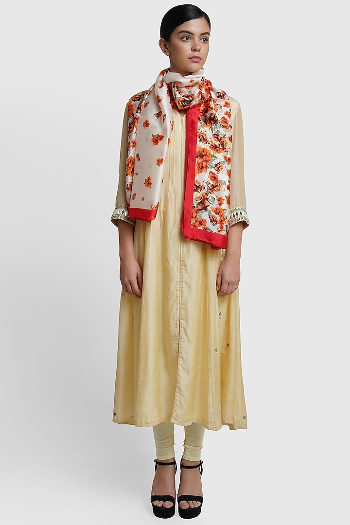 Ivory Floral Printed Stole by DUSALA  ACCESSORIES at Pernia's Pop Up Shop