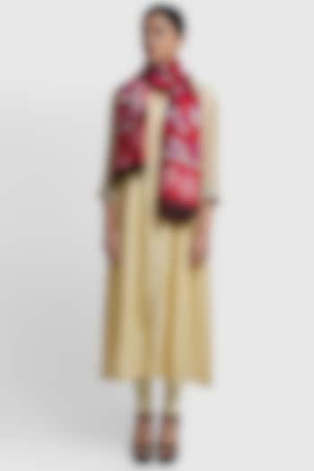 Red Stole With Floral Detailing by DUSALA  ACCESSORIES at Pernia's Pop Up Shop