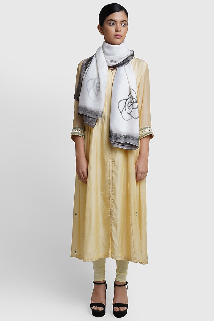 Ivory Stole With Black Print by DUSALA  ACCESSORIES at Pernia's Pop Up Shop