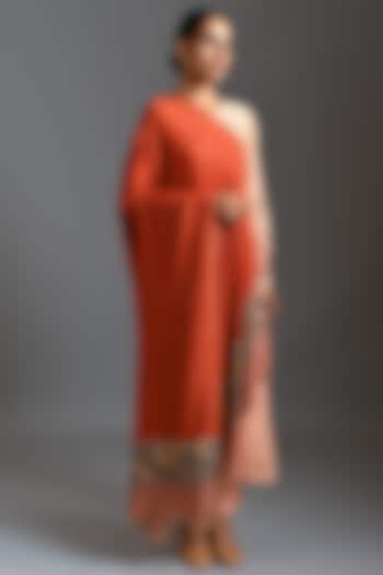 Orange Pashmina Fine Wool Stole by Dusala