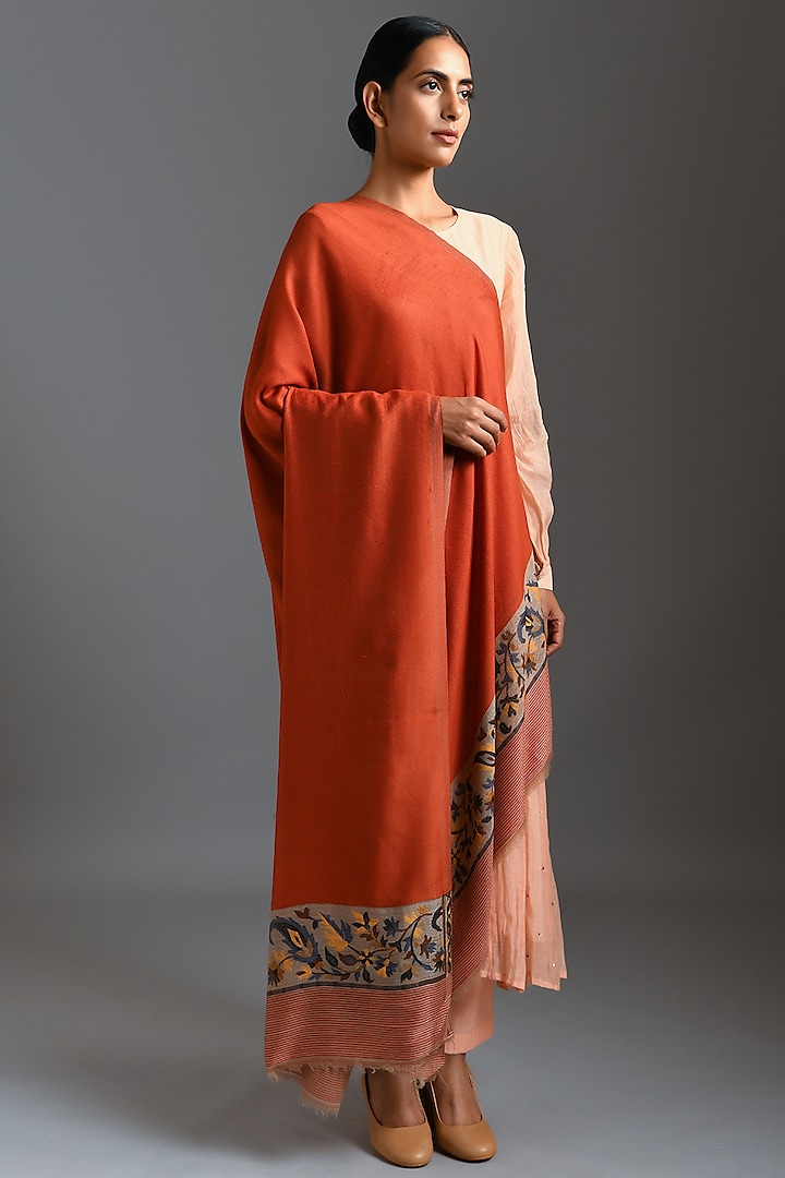 Orange Pashmina Fine Wool Stole by Dusala