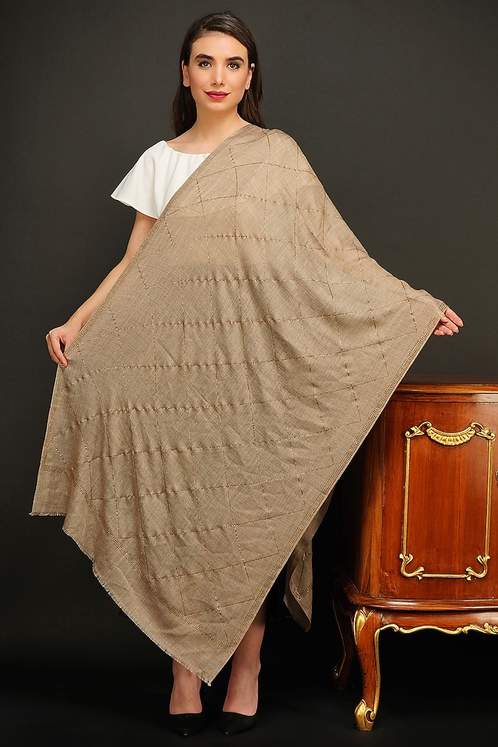 Beige Handmade Stole by DUSALA  ACCESSORIES at Pernia's Pop Up Shop