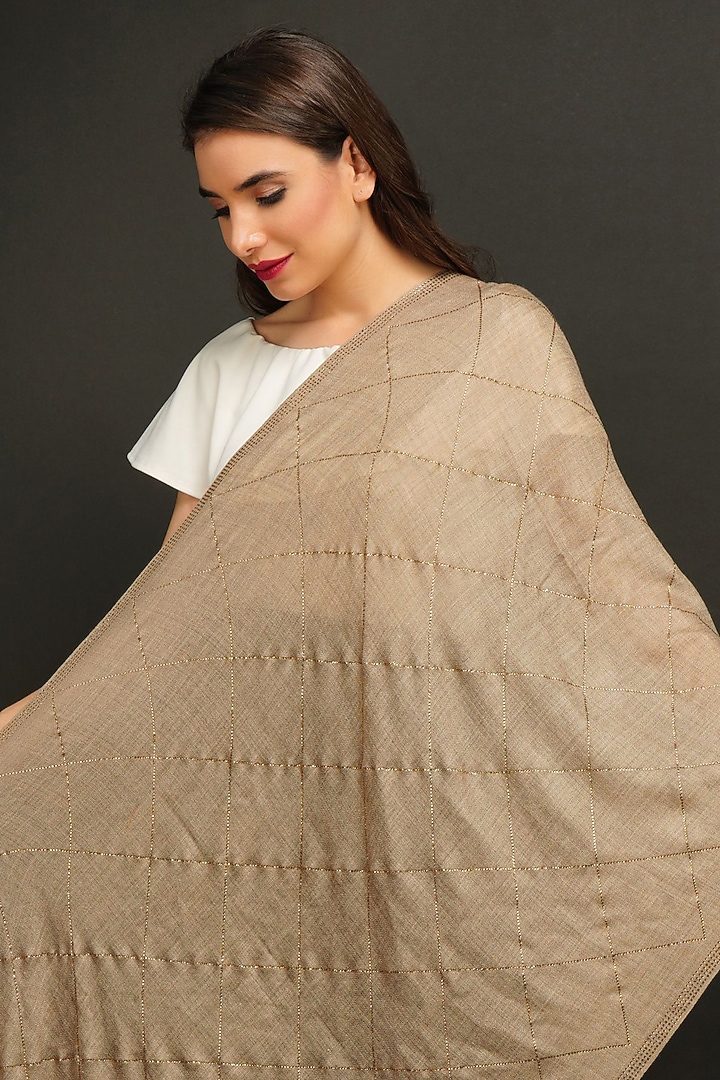 Beige Handmade Stole by DUSALA ACCESSORIES at Pernia's Pop Up Shop