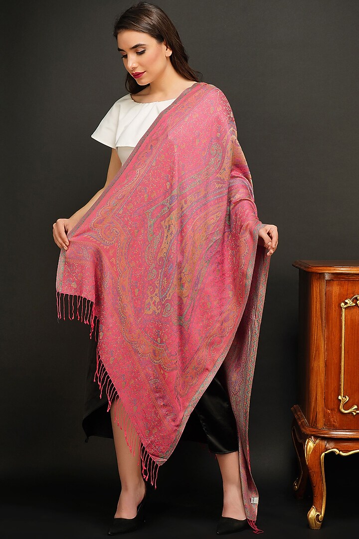 Pink Handwoven Stole by DUSALA  ACCESSORIES at Pernia's Pop Up Shop