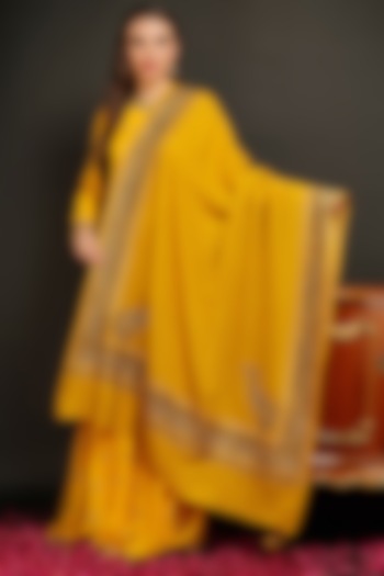 Yellow Antique Jamawar Shawl by DUSALA  ACCESSORIES