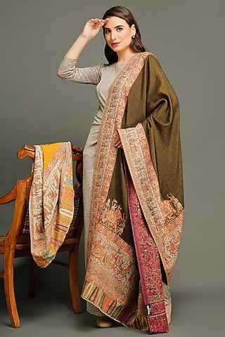 Brown Pashmina Shawl by DUSALA  ACCESSORIES