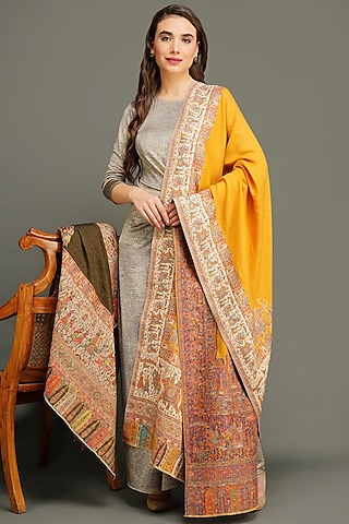 Mustard Pashmina Shawl by DUSALA  ACCESSORIES