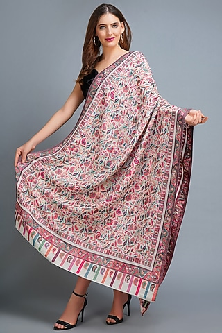 White Cashmere Fine Wool Shawl by DUSALA  ACCESSORIES