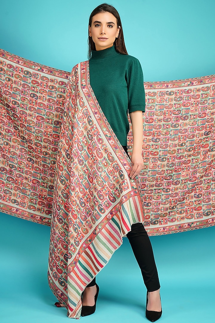 Multi-Colored Cashmere Fine Wool Shawl by DUSALA  ACCESSORIES