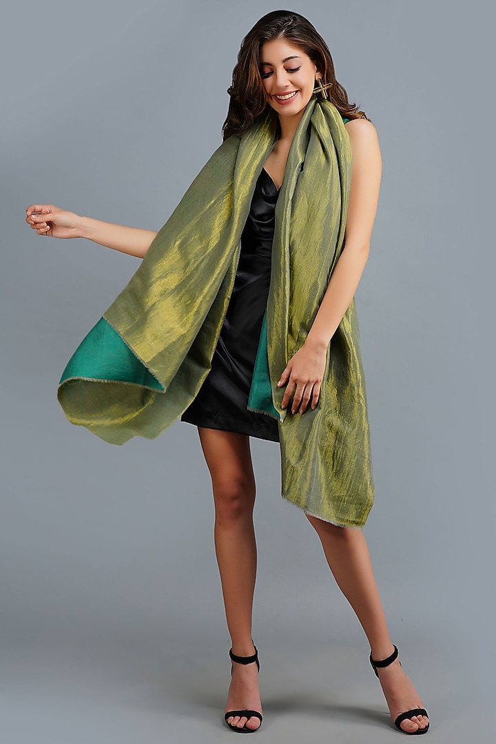 Green Handwoven Shawl by DUSALA  ACCESSORIES