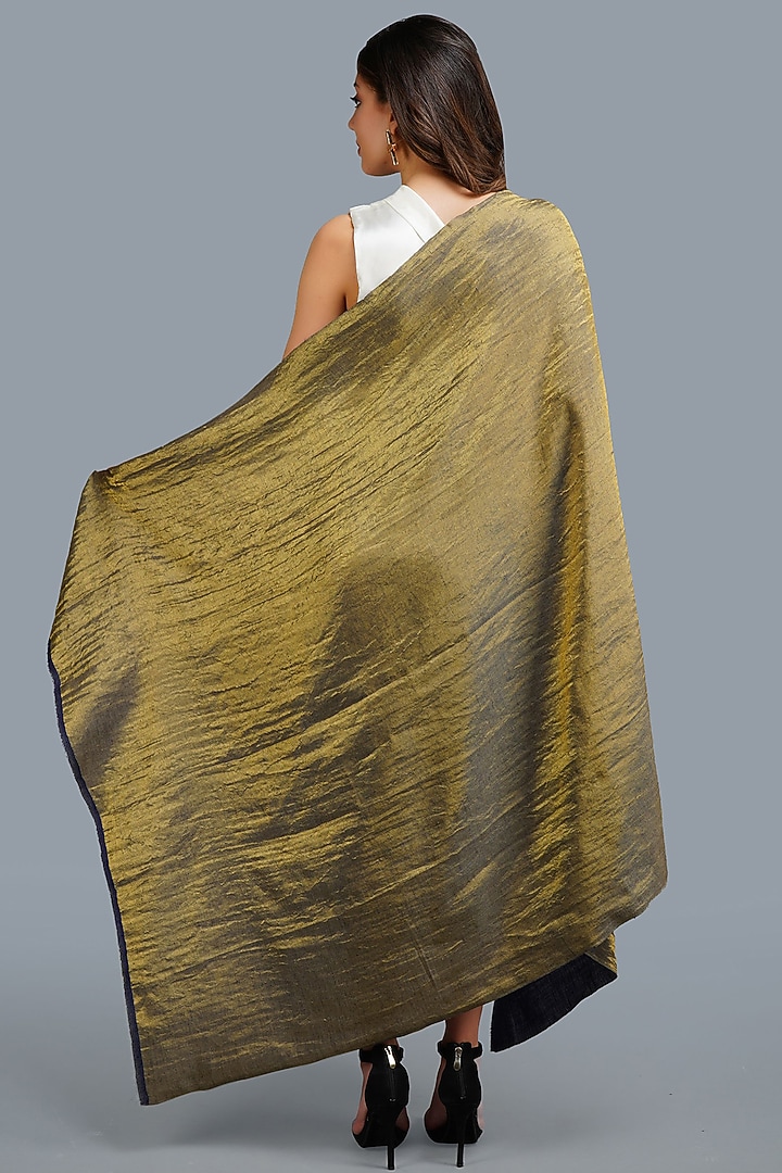 Golden & Blue Handwoven Shawl by DUSALA ACCESSORIES at Pernia's Pop Up Shop