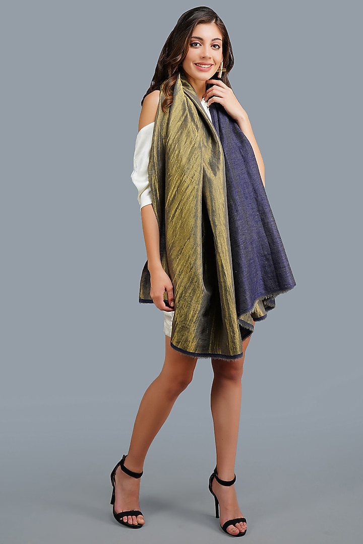 Golden & Blue Handwoven Shawl by DUSALA ACCESSORIES at Pernia's Pop Up Shop