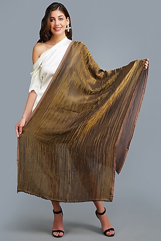 Golden Reversible Handwoven Stole by DUSALA  ACCESSORIES