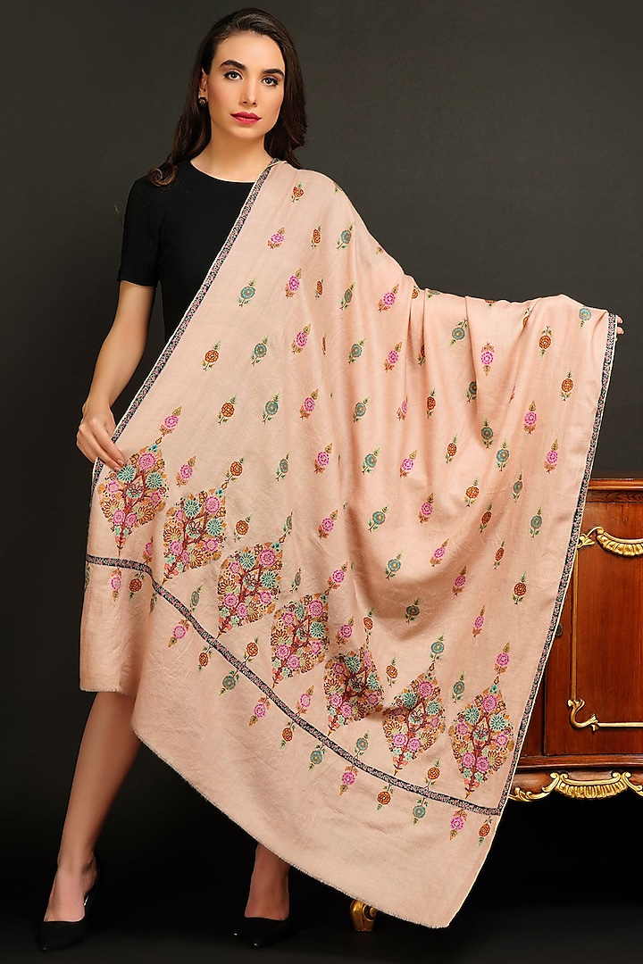 Beige Handwoven Kalamkari Shawl by DUSALA  ACCESSORIES at Pernia's Pop Up Shop