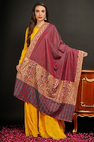 Pink Handwoven Shawl by DUSALA  ACCESSORIES