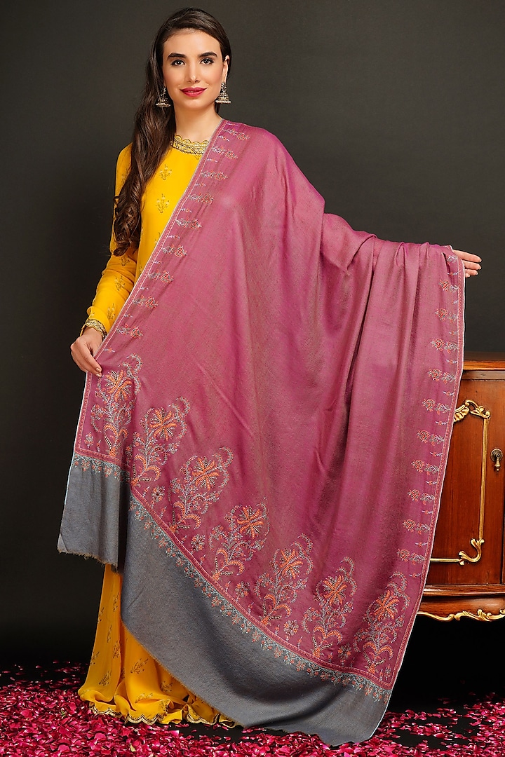 Pink Hand Embroidered Shawl by Dusala