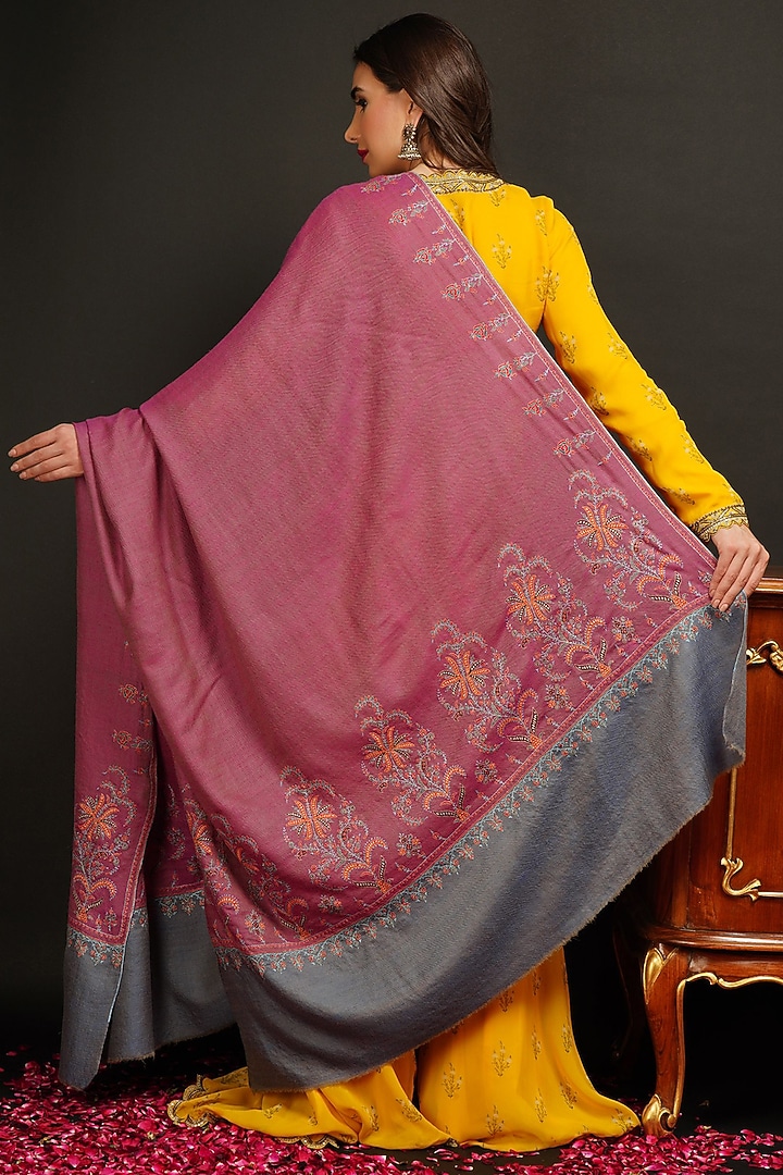 Pink Hand Embroidered Shawl by DUSALA ACCESSORIES at Pernia's Pop Up Shop
