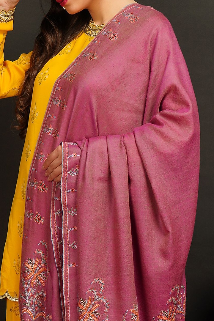 Pink Hand Embroidered Shawl by DUSALA ACCESSORIES at Pernia's Pop Up Shop