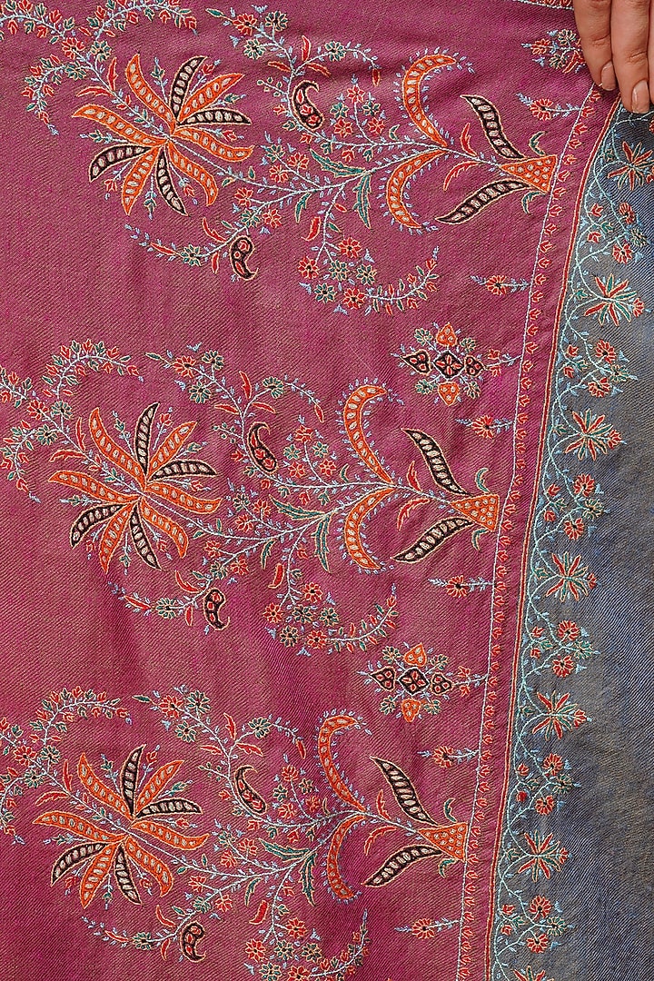 Pink Hand Embroidered Shawl by DUSALA ACCESSORIES at Pernia's Pop Up Shop
