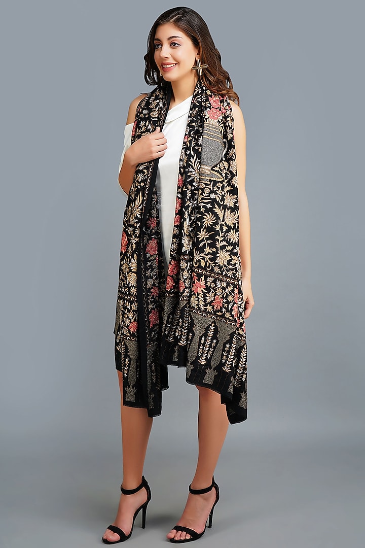 Black Hand Embroidered Shawl by Dusala