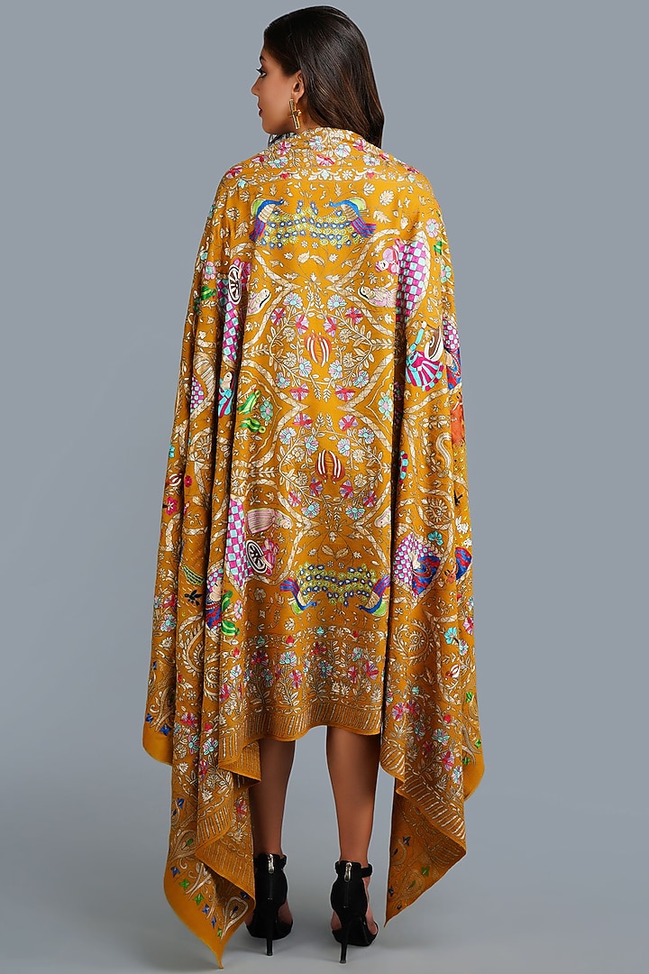 Mustard Handwoven Kalamkari Shawl by DUSALA ACCESSORIES at Pernia's Pop Up Shop