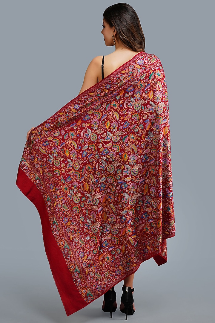 Red Handwoven Kalamkari Shawl by DUSALA  ACCESSORIES at Pernia's Pop Up Shop