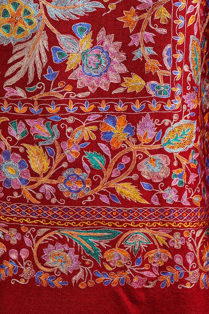 Red Handwoven Kalamkari Shawl by DUSALA  ACCESSORIES at Pernia's Pop Up Shop