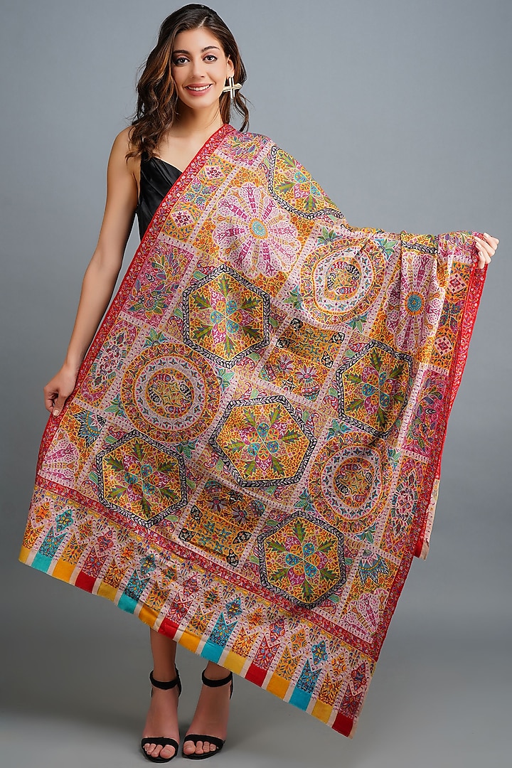 Multi-Colored Pashmina Hand Painted Shawl by DUSALA  ACCESSORIES