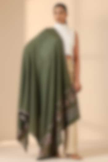 Green Pashmina Wool Embroidered Handwoven Shawl by DUSALA  ACCESSORIES at Pernia's Pop Up Shop