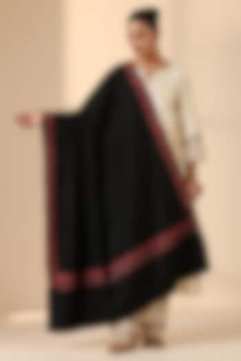 Black Pashmina Wool Embroidered Handwoven Shawl by DUSALA  ACCESSORIES at Pernia's Pop Up Shop