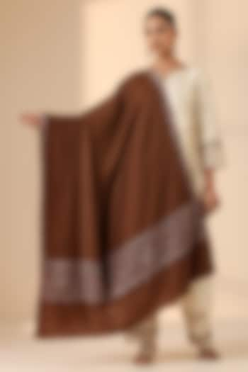 Brown Pashmina Wool Embroidered Handwoven Shawl by DUSALA  ACCESSORIES at Pernia's Pop Up Shop