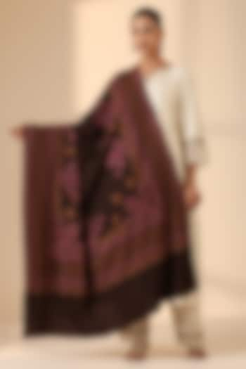 Brown Pashmina Wool Embroidered Handwoven Shawl by DUSALA  ACCESSORIES at Pernia's Pop Up Shop