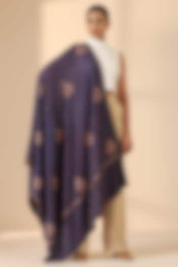 Blue Pashmina Wool Embroidered Handwoven Shawl by DUSALA  ACCESSORIES at Pernia's Pop Up Shop