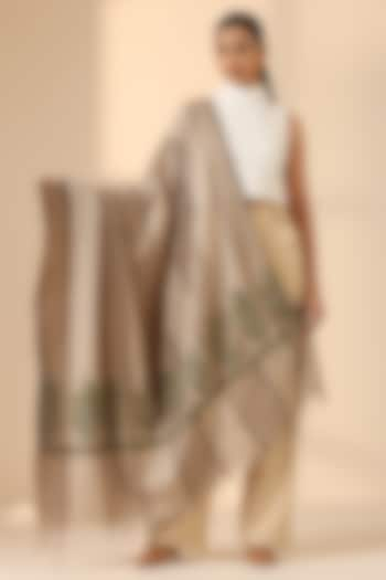 Beige Pashmina Wool Embroidered Handwoven Shawl by DUSALA  ACCESSORIES at Pernia's Pop Up Shop