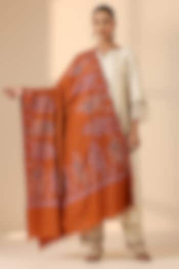 Orange Pashmina Wool Embroidered Handwoven Shawl by DUSALA  ACCESSORIES at Pernia's Pop Up Shop