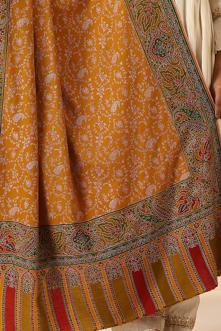Mustard Pashmina Wool Embroidered Handwoven Shawl by DUSALA  ACCESSORIES at Pernia's Pop Up Shop