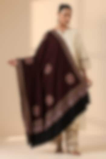 Dark Brown Pashmina Wool Embroidered Handwoven Shawl by DUSALA  ACCESSORIES at Pernia's Pop Up Shop