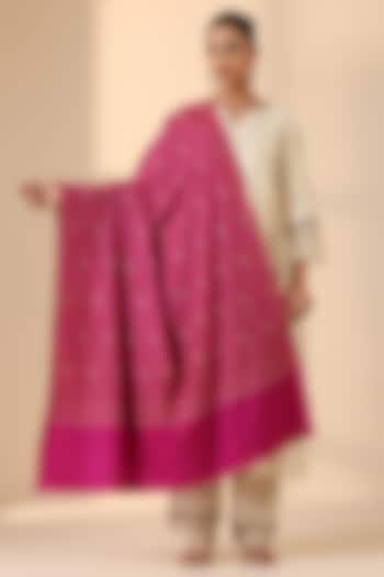 Pink Pashmina Wool Sozni Embroidered Handwoven Shawl by DUSALA  ACCESSORIES at Pernia's Pop Up Shop